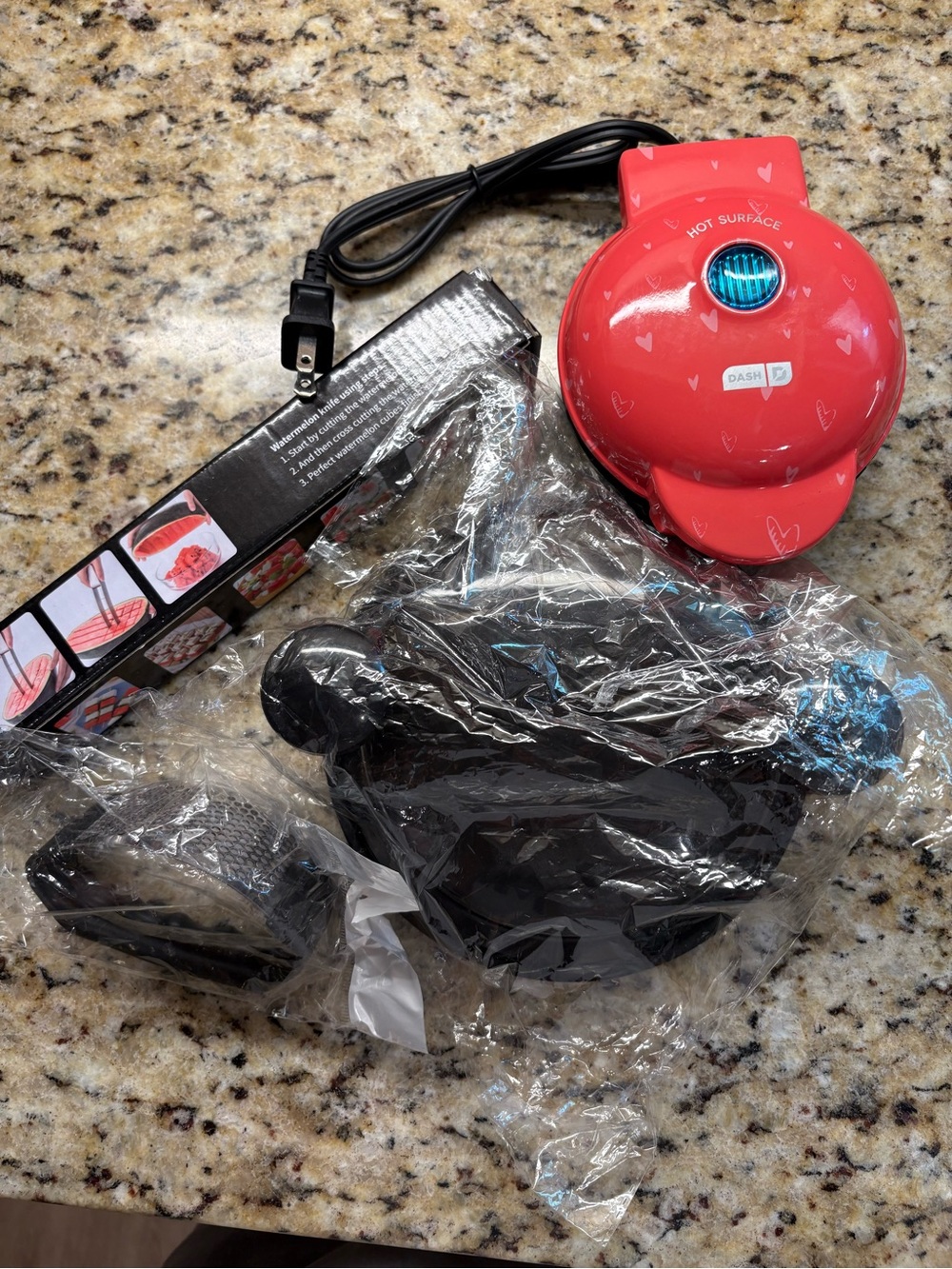 Mini Waffle Maker, garlic press, watermelon cutter, chicken shredder